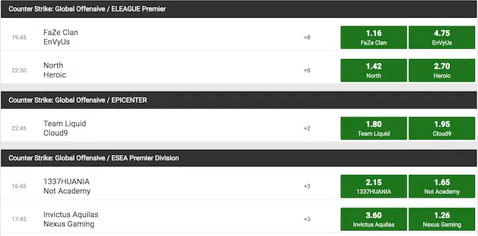 CS:GO odds Unibet