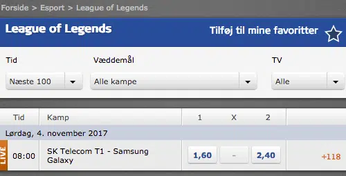 LOL odds hos eOddset Danske Spil