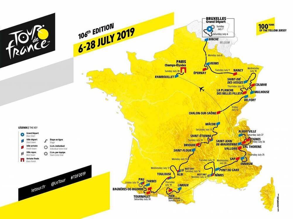 Se Tour de France ruten 2019 Tour de France