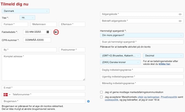 Registrering hos Marathonbet casino